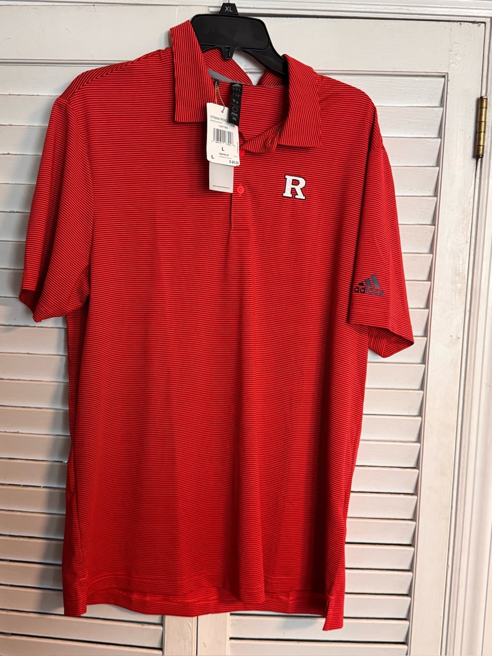 Rutgers Scarlet Knights Adidas Otman Golf Polo Shirt Mens L red Pencil Stripe